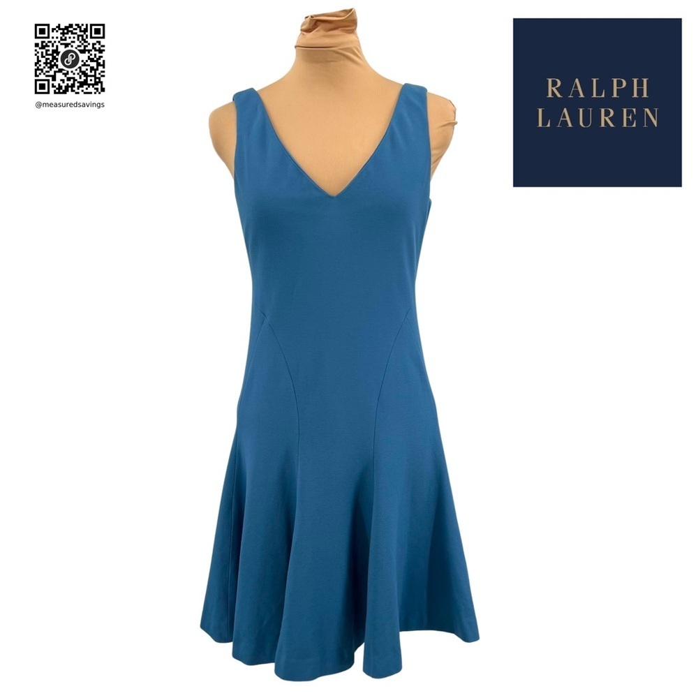 Ralph Lauren Blue Label (Medium NWT} - Blue V-Neck Fit & Flare Dress